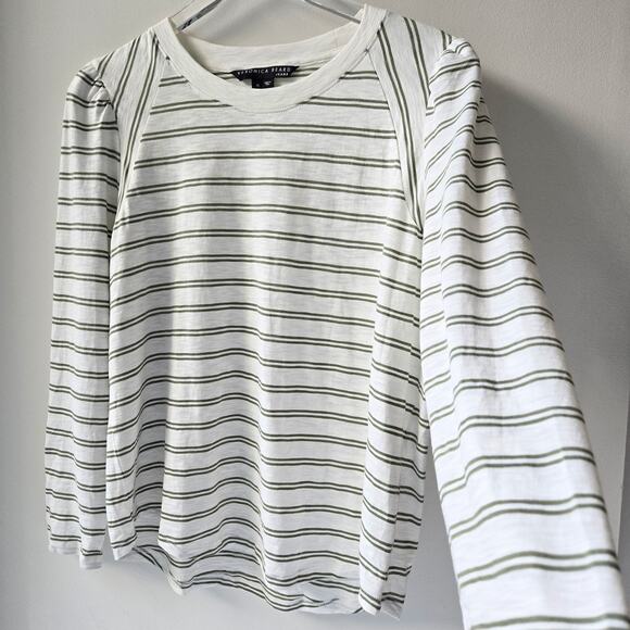 Veronica Beard Mason Striped Puff Long-Sleeve Baseball Tee Shirt Cotton Women XL - Picture 7 of 13